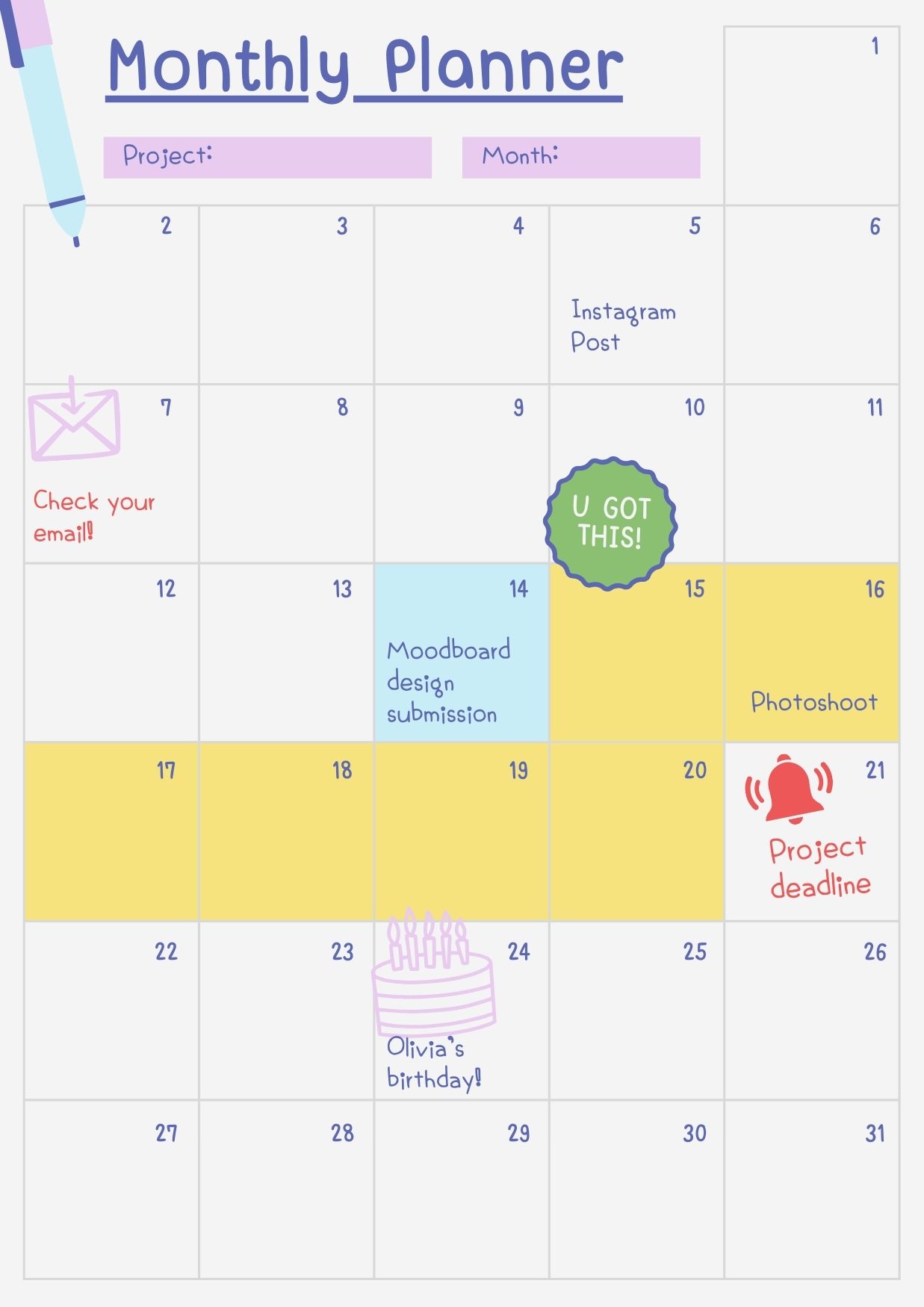 Monthly Project Planner