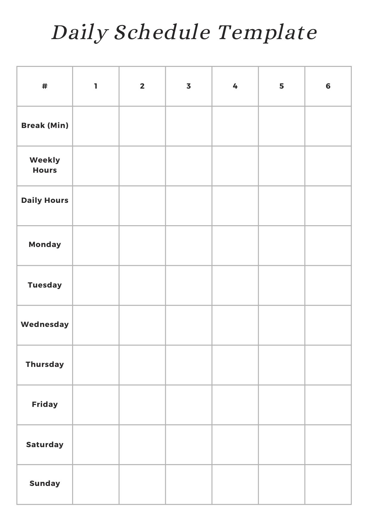 Daily Schedule Template